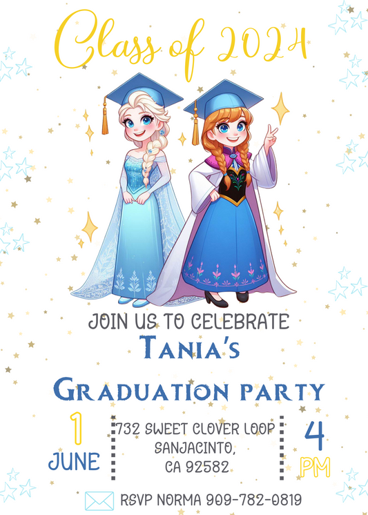 Frozen Ana Elsa Graduation Party Invitation | Personalized Frozen Graduation Invite