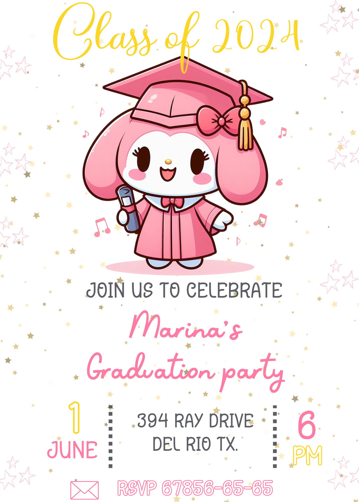 y Melody Graduation Invitation: Kawaii Graduation Party Invite for Your Special Celebration!