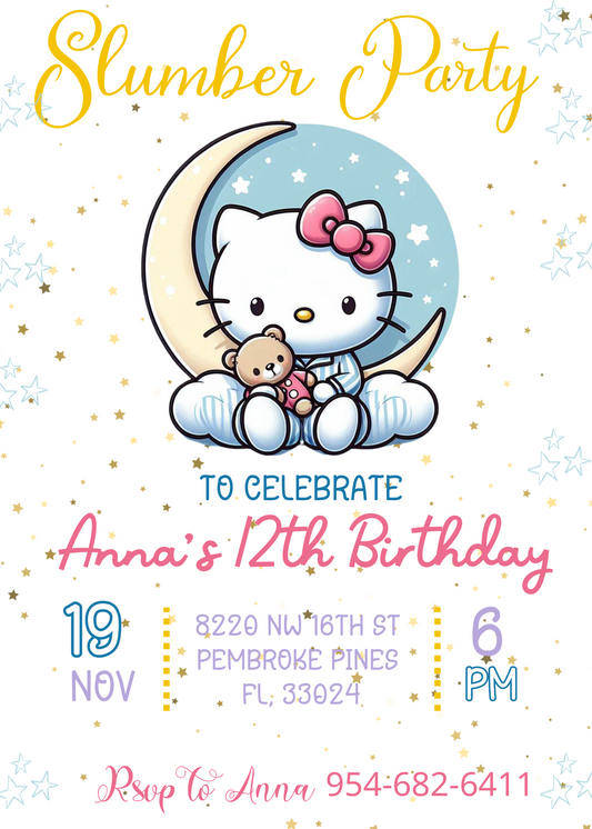 "Hello Kitty Slumber Party Invitation | Pink Pajama Sleepover Birthday Invite | Girls' Slumber Party Theme"