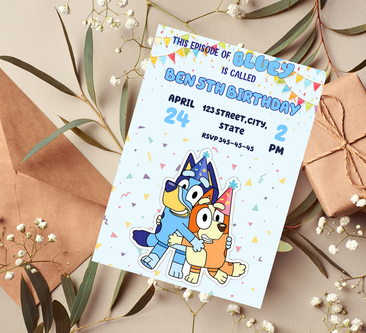 Birthday Invitation Template For Kids - Bluey Birthday Party - Bluey and Bingo - Editable Template - Instant Download - Custom invites