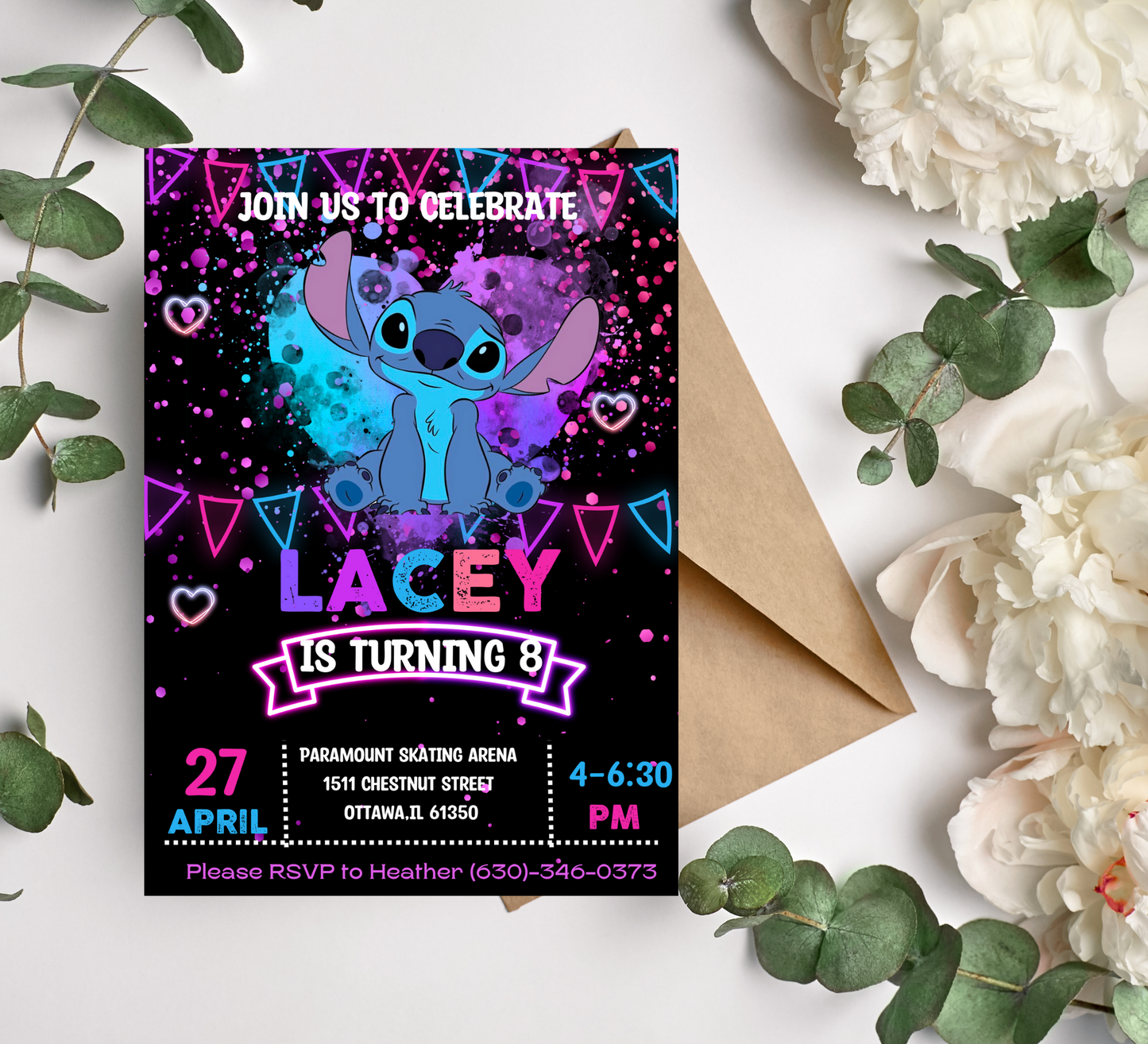 Editable Stitch Birthday Invitation and Thank you card  Template, Canva Editable Birthday Invitation, Lilo Stitch Angel Birthday Party Invitation