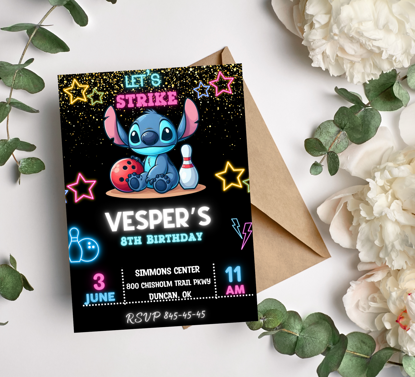 Bowling Bash with Stitch: Fun-filled Birthday Celebration with Our Stitch Bowling Party Invitation