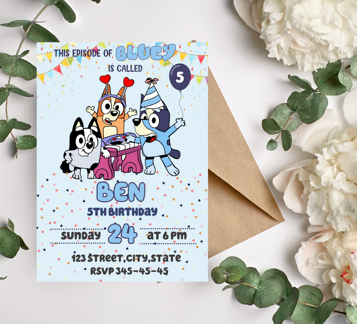 Editable Bluey Dog Birthday Invitation, Kids Boy Party Invite, Canva Template for Digital Download