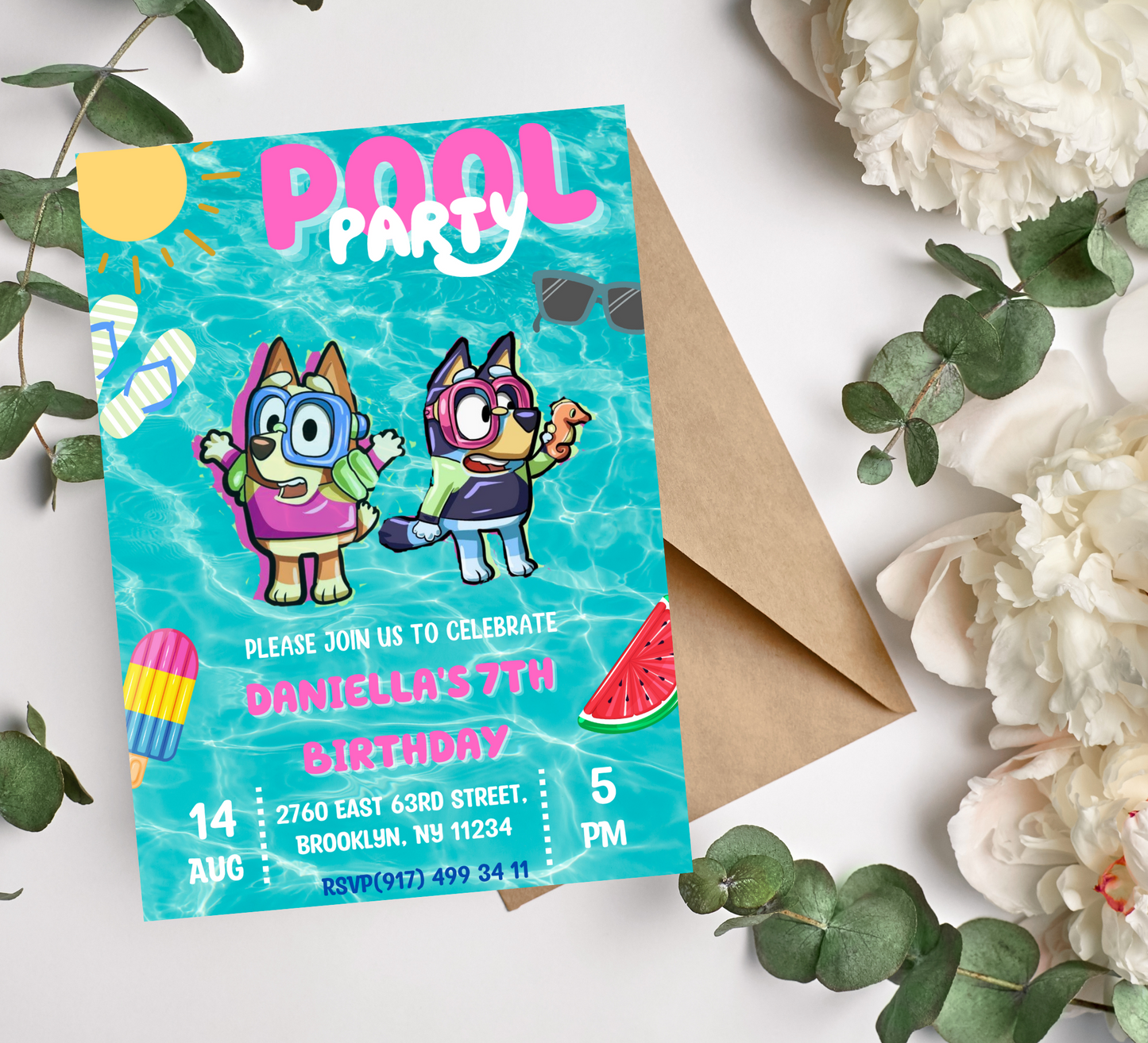 Bluey Pool Birthday Invitation | Splashy Celebration Invite