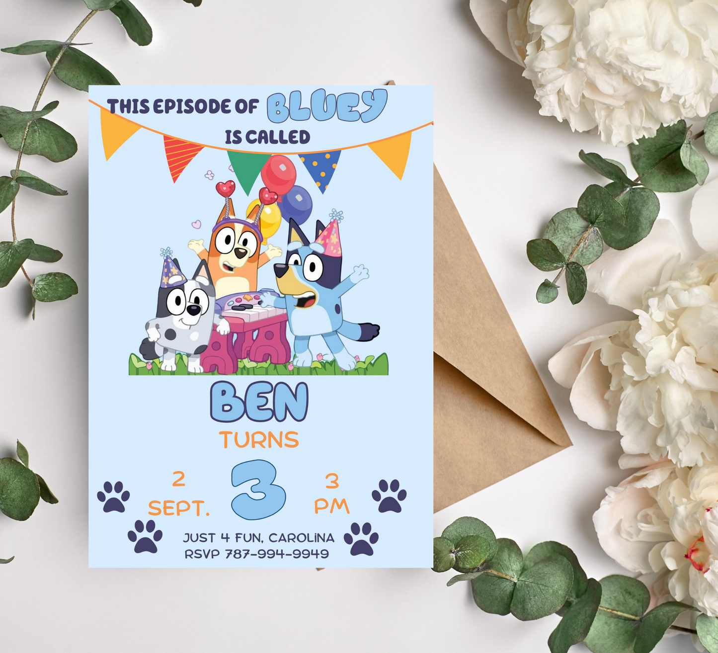 Bluey Birthday Invitation - Custom Bluey and Bingo Birthday Invite - Personalized Bluey Party Invitation for Kids"