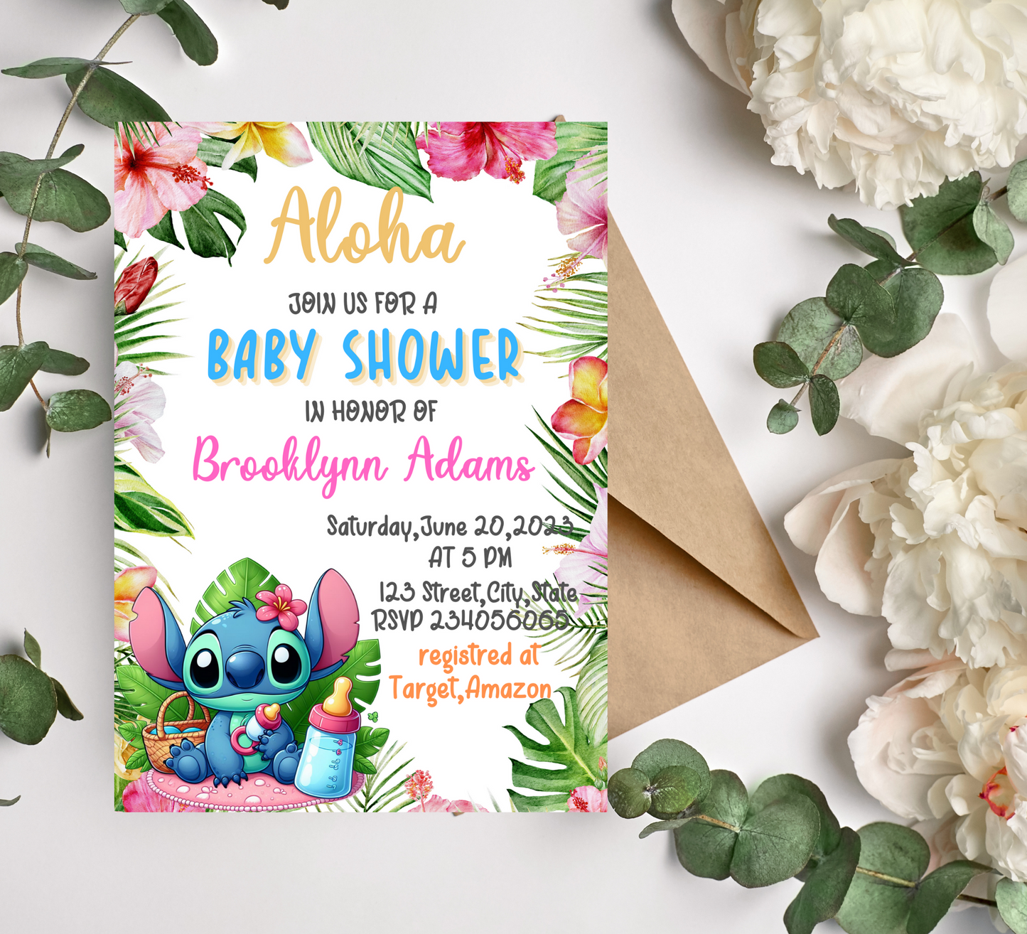 Aloha Tropical Hawaiian Stitch Baby Shower Invitation: Welcome to a Whimsical Hawaiian Celebration!