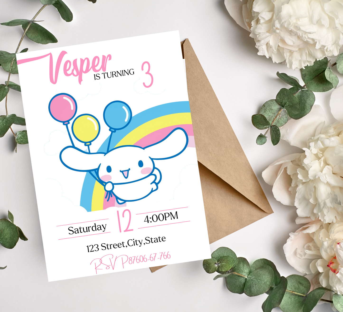 Cinnamoroll Kawaii Birthday Invitation - Adorable Puppy Theme - Digital Download