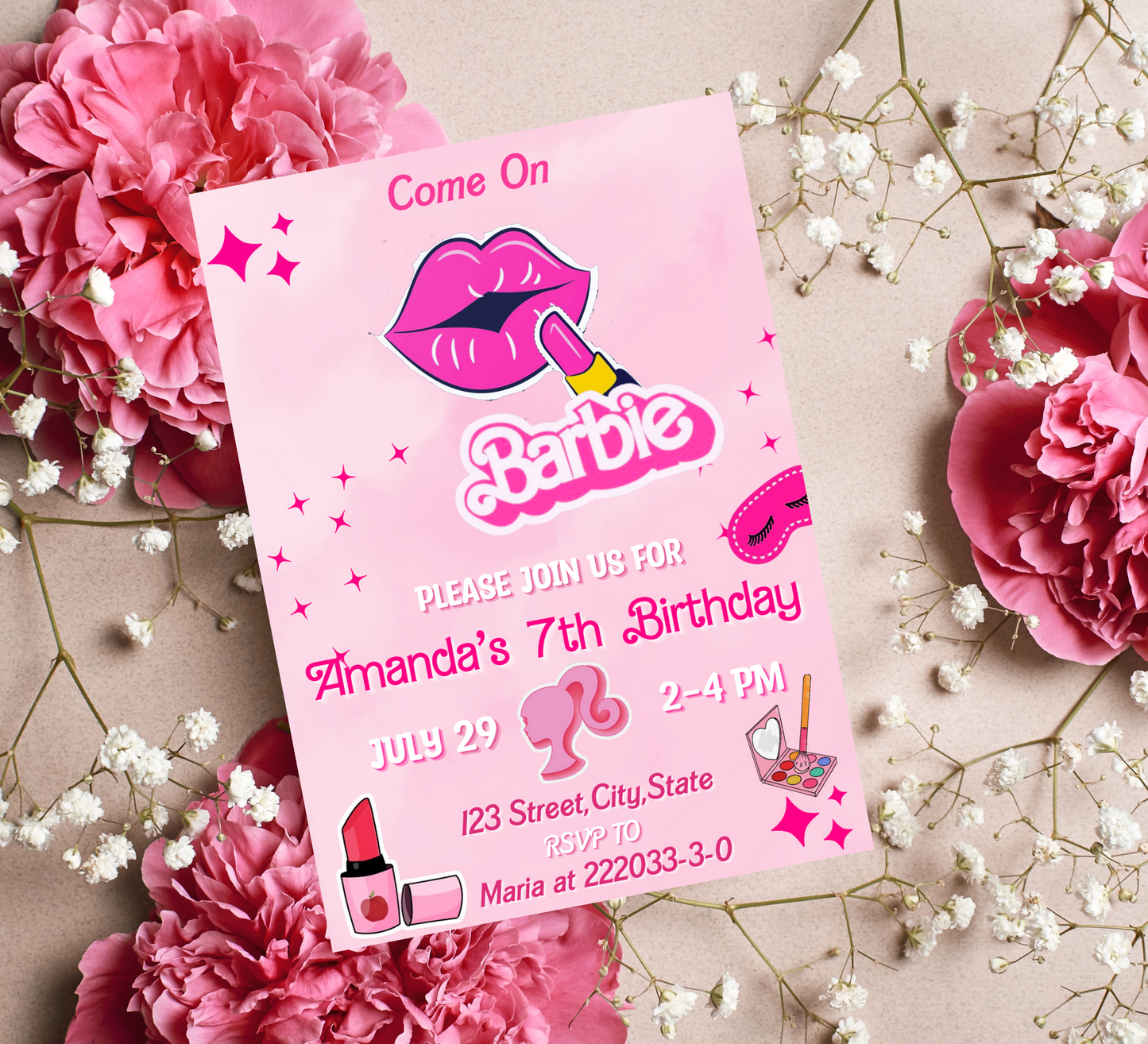 Barbie Spa Makeup Birthday Invitation: Pamper Party with Glamorous Fun for Barbie Fans and Fashionistas