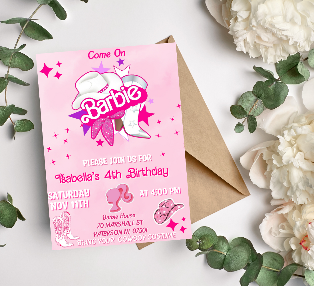 Barbie Cowgirl Birthday Invitation | Pink Western Party Invite | Yeehaw Celebration Theme