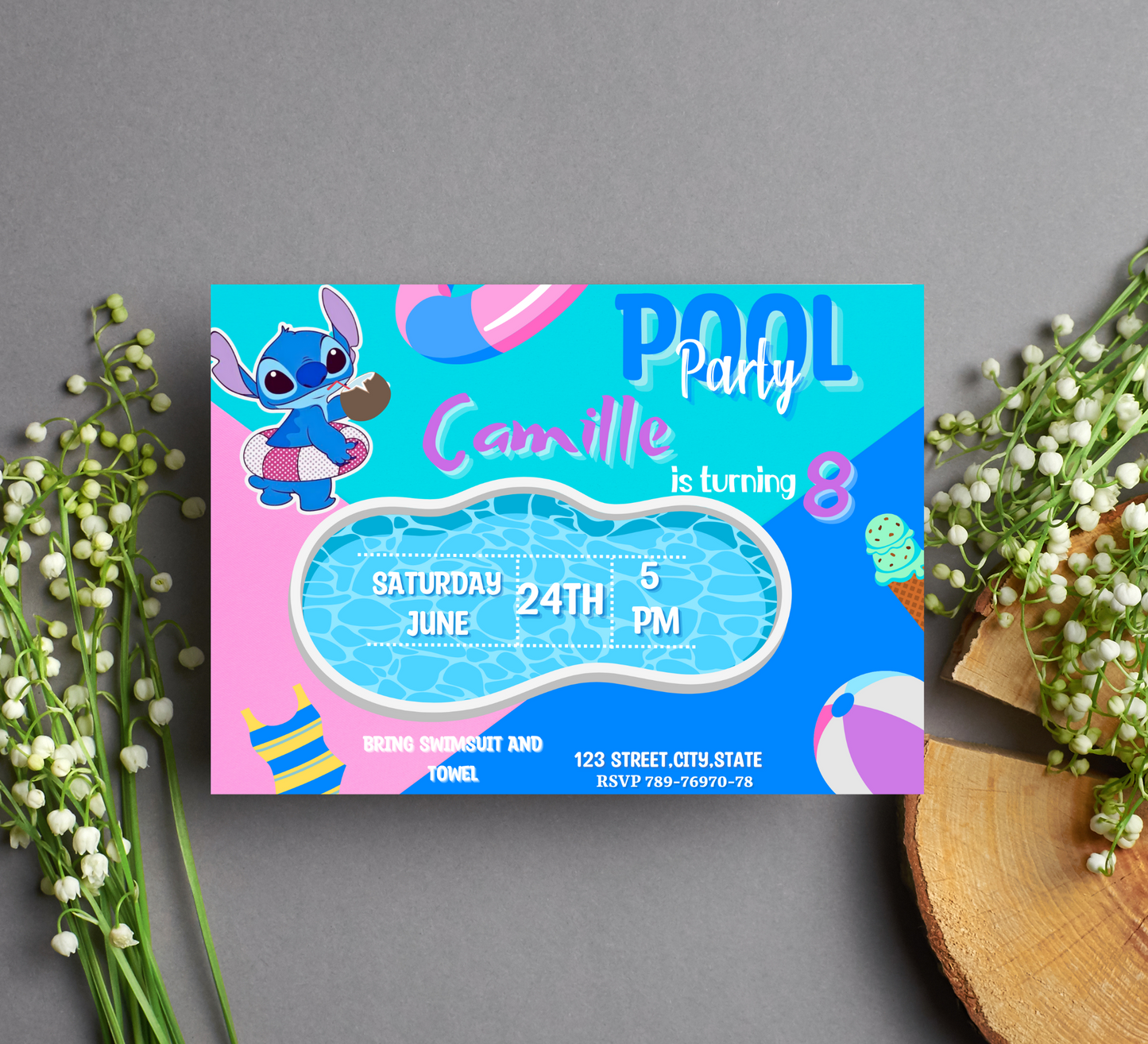 Stitch Pool Birthday Splash Party Invitation | Lilo & Stitch Birthday Bash Celebration