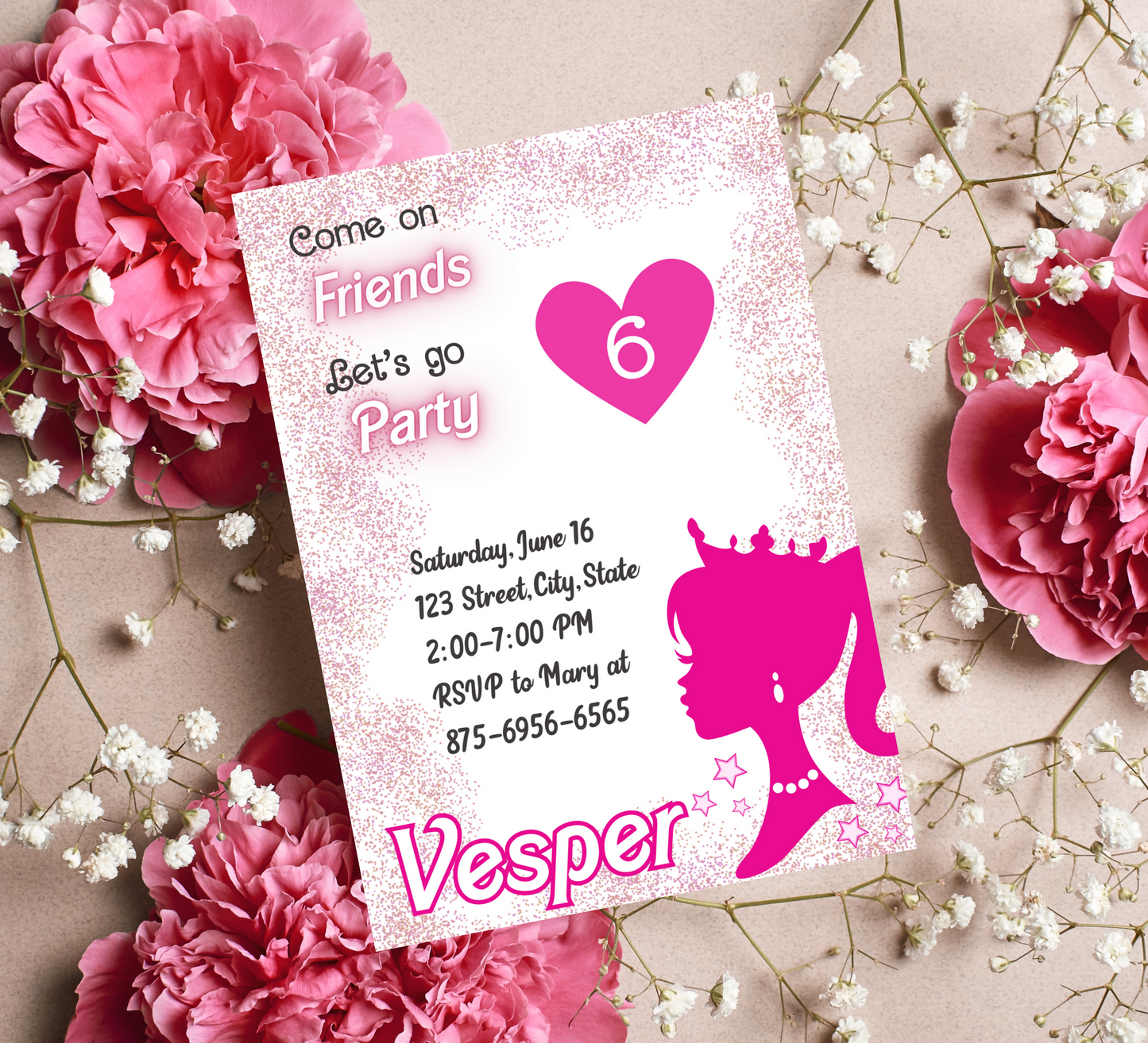 Barbie Pink Birthday Party Invitation | Girly Barbie Doll Theme | Printable Invite for Girls"