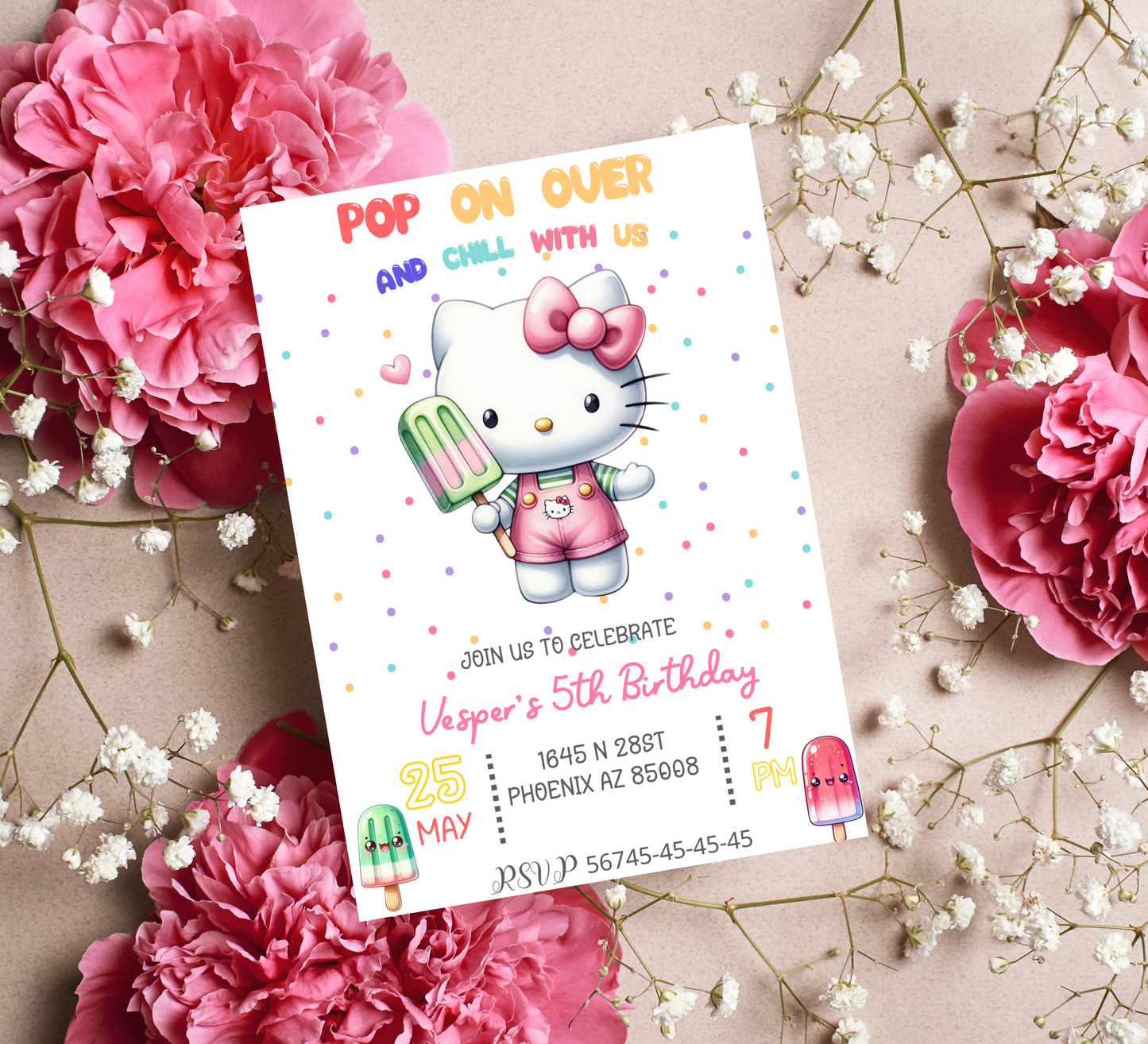 Editable Hello Kitty Popsicle Birthday Invitation Kawaii Popsicle Birthday Invite Sanrio Pop On Over Chill With Us Girl Popsicle Party Ice Cream Digital Invite