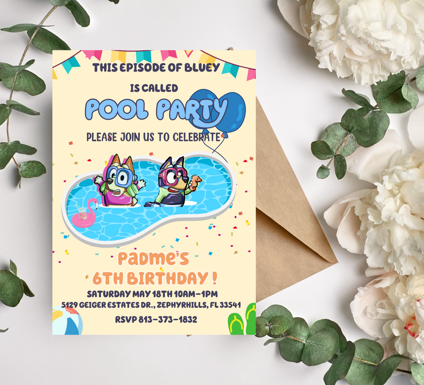 Bluey Bingo Pool Birthday Bash Invitation - Heeler Bluey Pool Party - Digital Printable Invite"