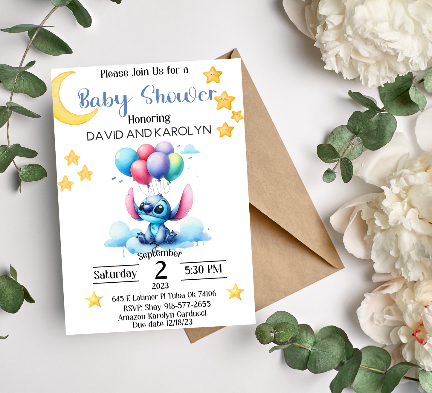 Editable Stitch Baby Shower Invitation Cloud Balloons Template, Stitch Baby Shower Invite, Printable Stitch Shower Invitation, Stitch Party Supplies