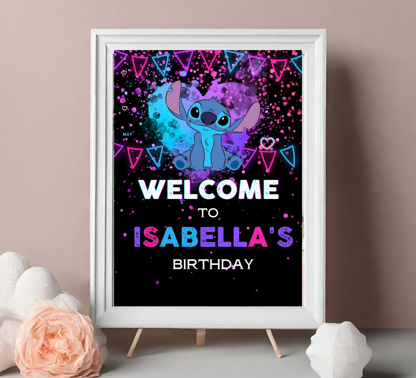 Stitch Welcome Neon Birthday Sign - Vibrant Party Decoration"