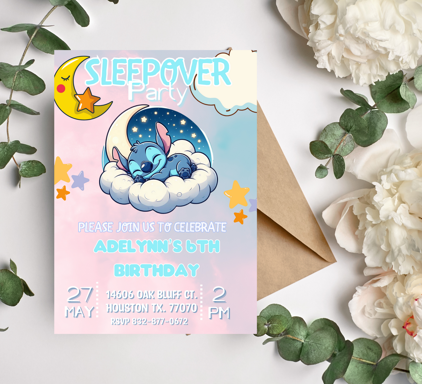 Stitch Sleepover Birthday Invitation | Lilo & Stitch Party Invite | Fun and Vibrant Sleepover Theme