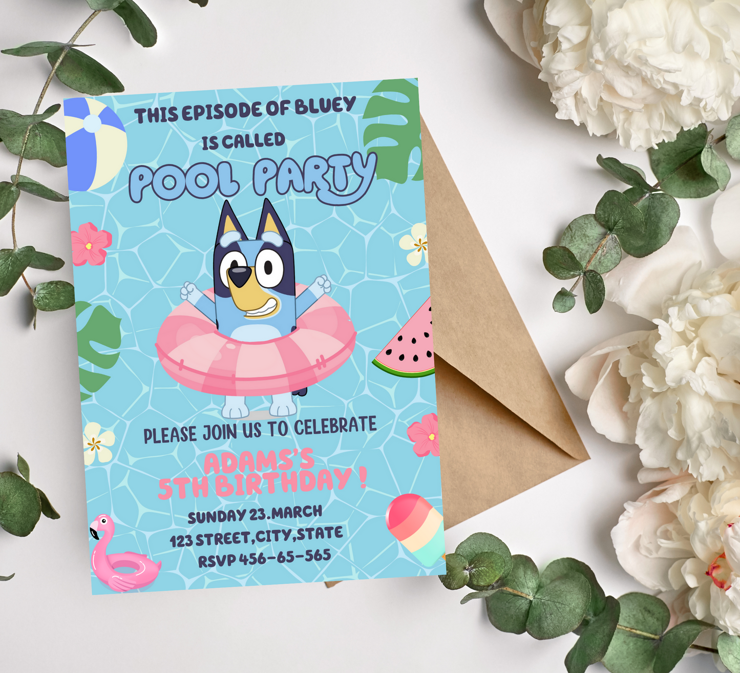 Bluey Pool Party Birthday Invitation | Bluey and Bingo Splash Celebration | Customizable Digital Invite"