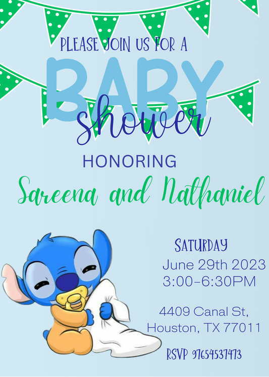 Stitch Baby Shower Invitation with 3 Color Variations | Personalized Gender Reveal Invite