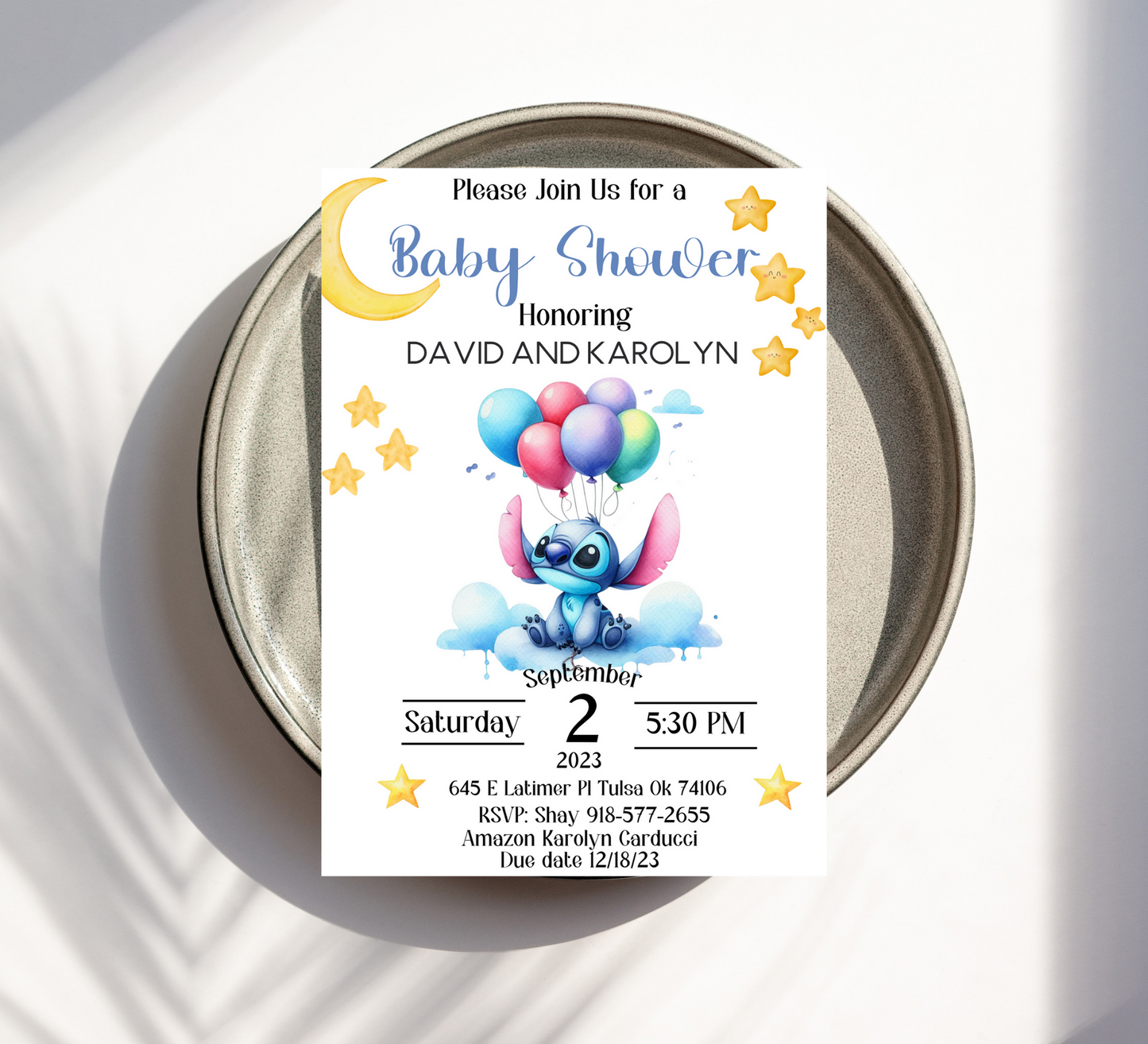 Editable Stitch Baby Shower Invitation Cloud Balloons Template, Stitch Baby Shower Invite, Printable Stitch Shower Invitation, Stitch Party Supplies