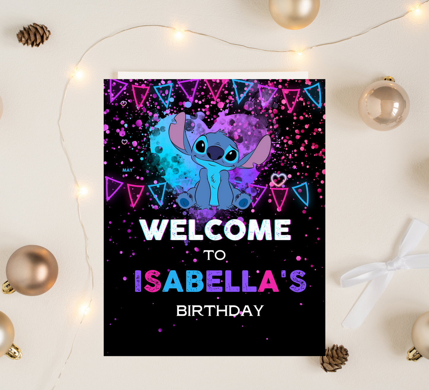 Stitch Welcome Neon Birthday Sign - Vibrant Party Decoration"