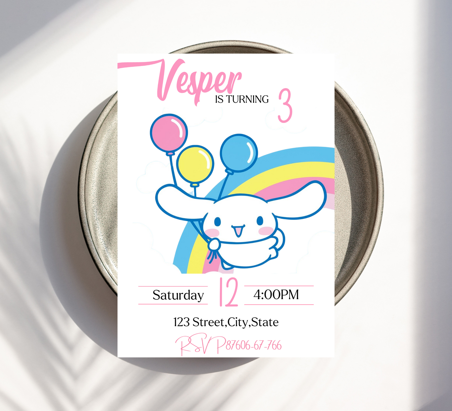 Cinnamoroll Kawaii Birthday Invitation - Adorable Puppy Theme - Digital Download