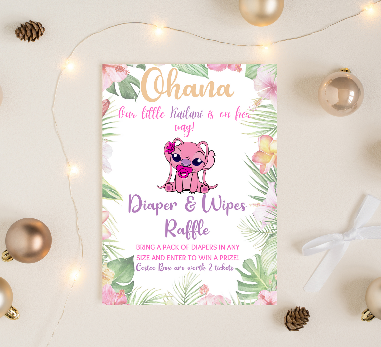 Aloha Ohana Stitch Baby Shower: Hawaiian Tropical Diaper Raffle Sign