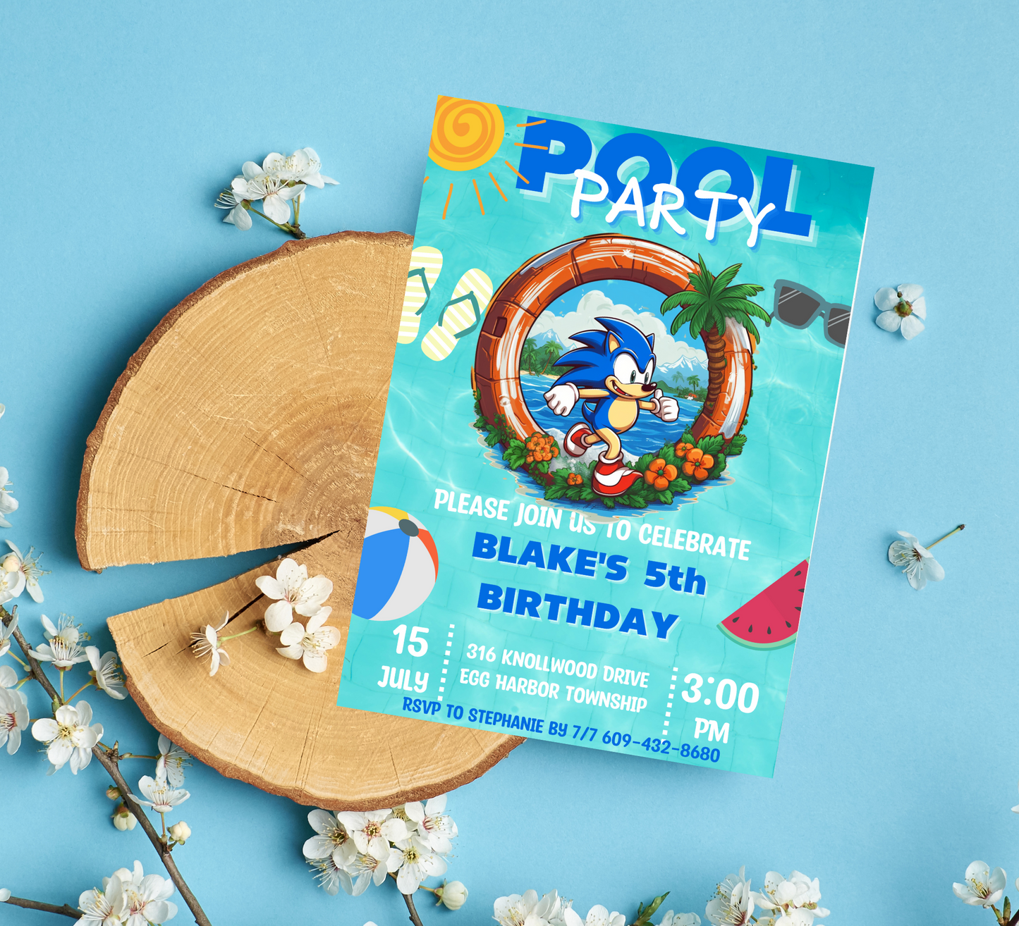 "Sonic the Hedgehog Pool Party Birthday Invitation | Sonic Splash Bash | Kids Summer Celebration Invite"