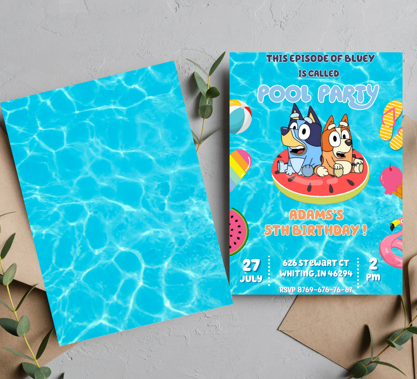 Bluey Pool Birthday Invitation | Bluey and Bingo Splash Party | Kids Pool Party Invite