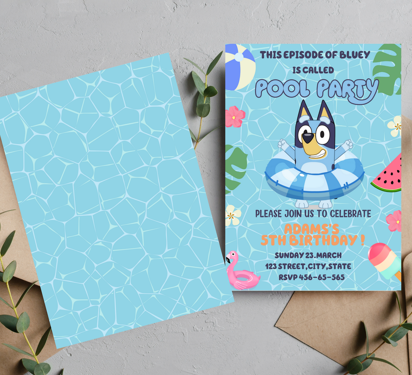 Bluey Birthday Invitation, Bluey & Bingo Birthday Invite, Bluey pool party, Kids Birthday Invite, pool party, Digital Bluey Template