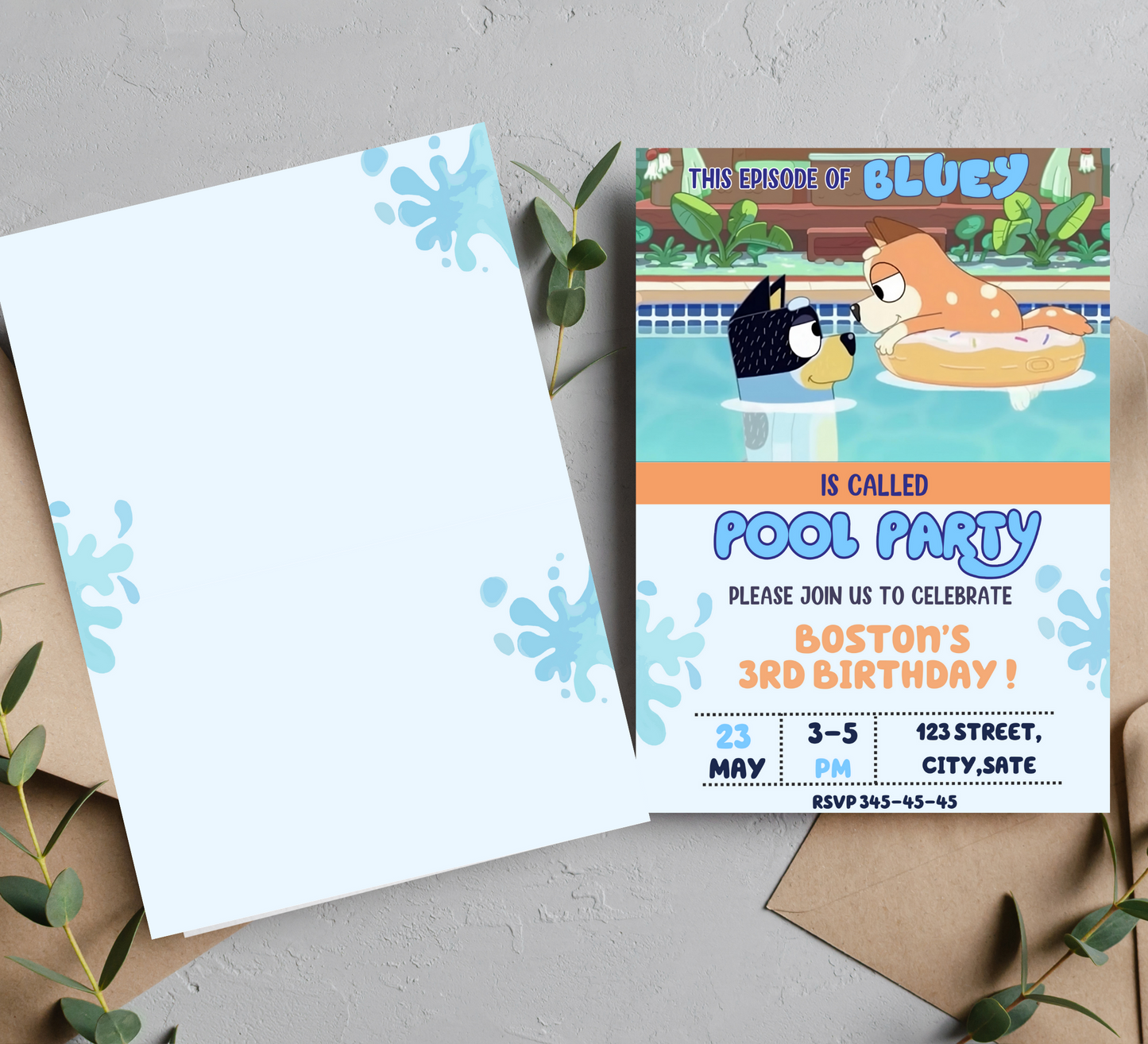 Customizable Bluey Birthday Invitation, Bluey & Bingo Birthday Invite, Bluey pool party, Kids Birthday Invite, pool party, Digital Template