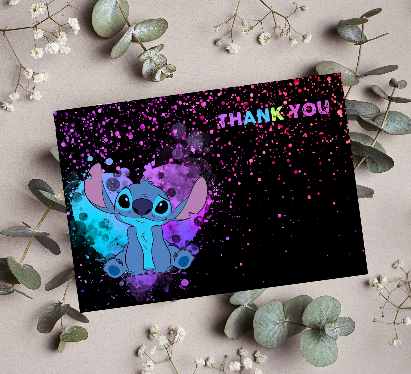 Stitch Neon Birthday Thank You Card | Lilo & Stitch Party Appreciation Note