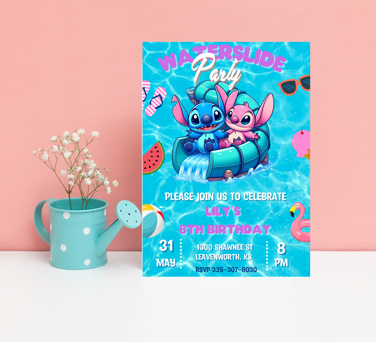 Stitch Waterslide Birthday Invitation | Stitch Pool Party Party Invitation | Instant Download | DIGITAL Editable Printable Invite