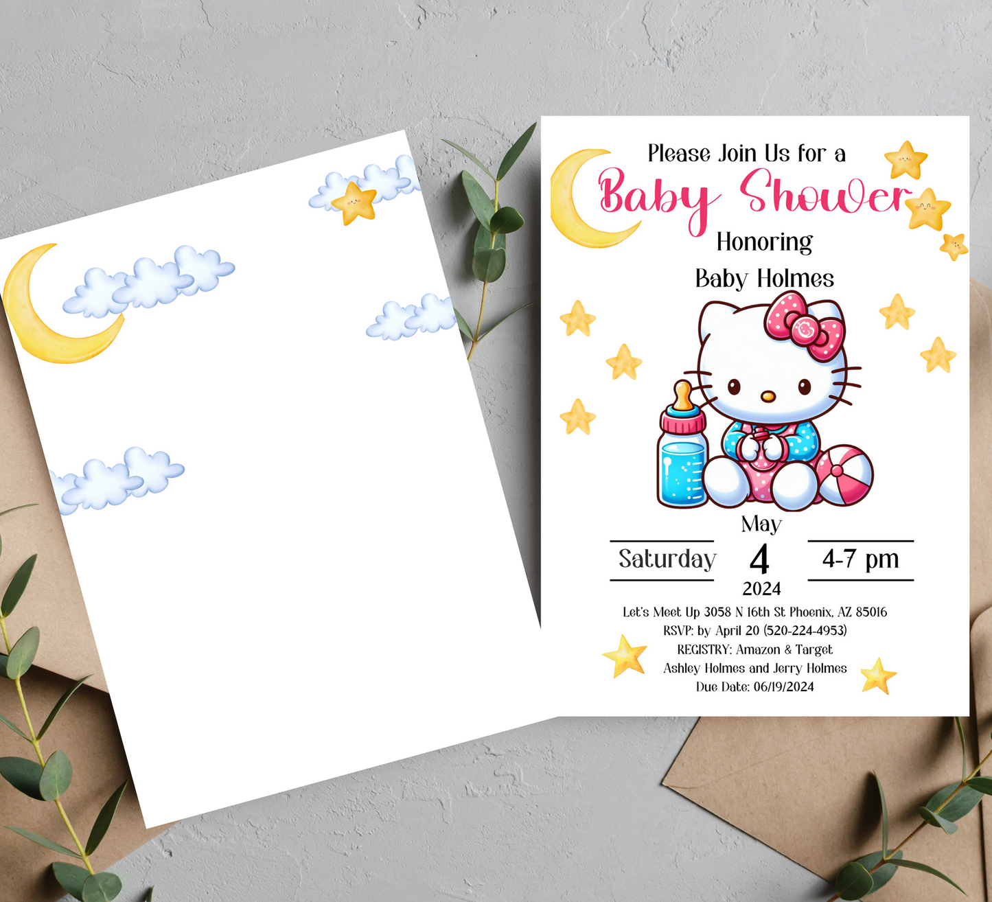 Adorable Hello Kitty Baby Shower Invite | Customizable Canva Template | Pink Kitty Theme Celebration Invitation"