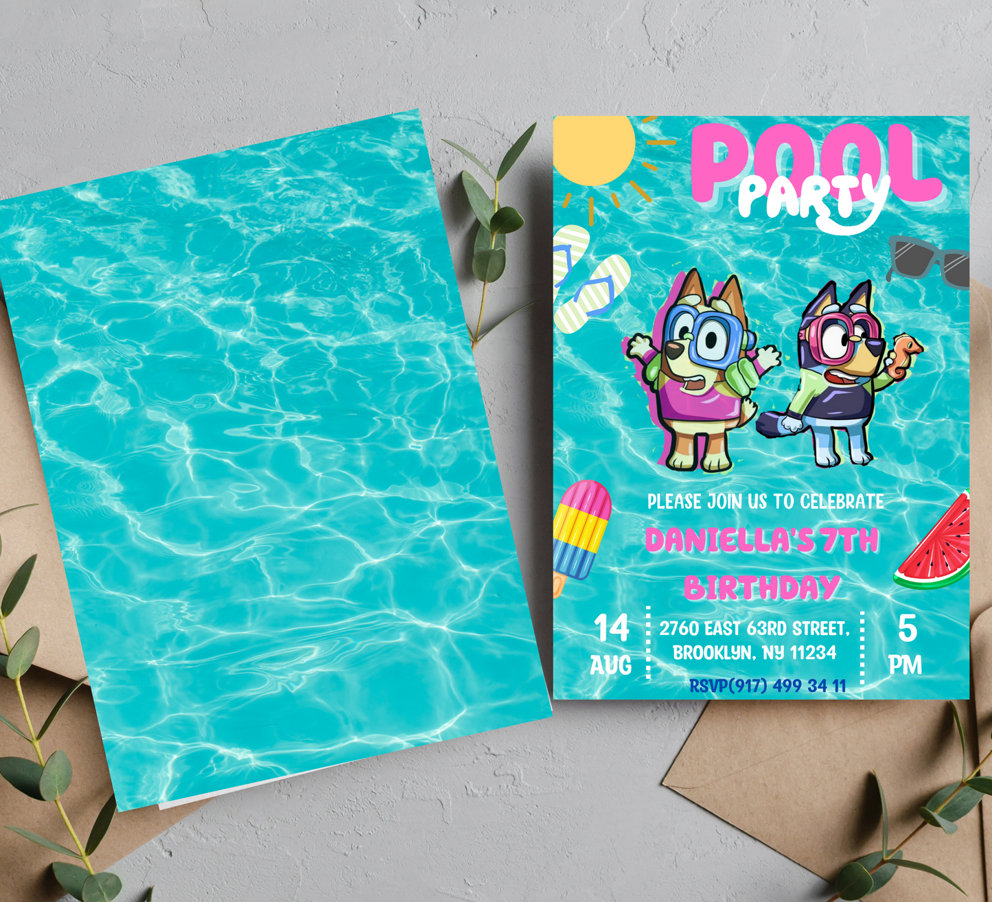 Bluey Pool Birthday Invitation | Splashy Celebration Invite