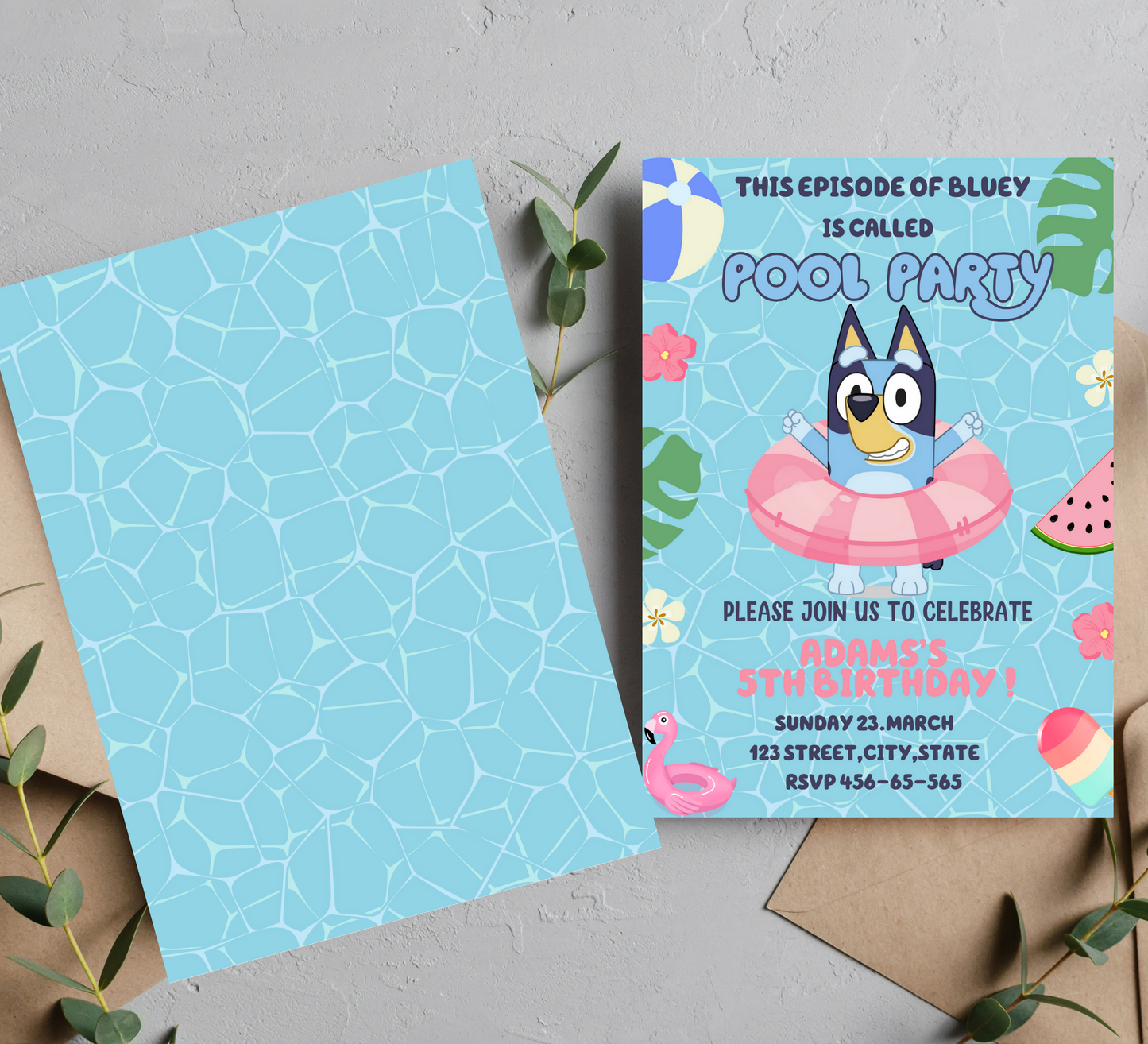 Bluey Pool Party Birthday Invitation | Bluey and Bingo Splash Celebration | Customizable Digital Invite"