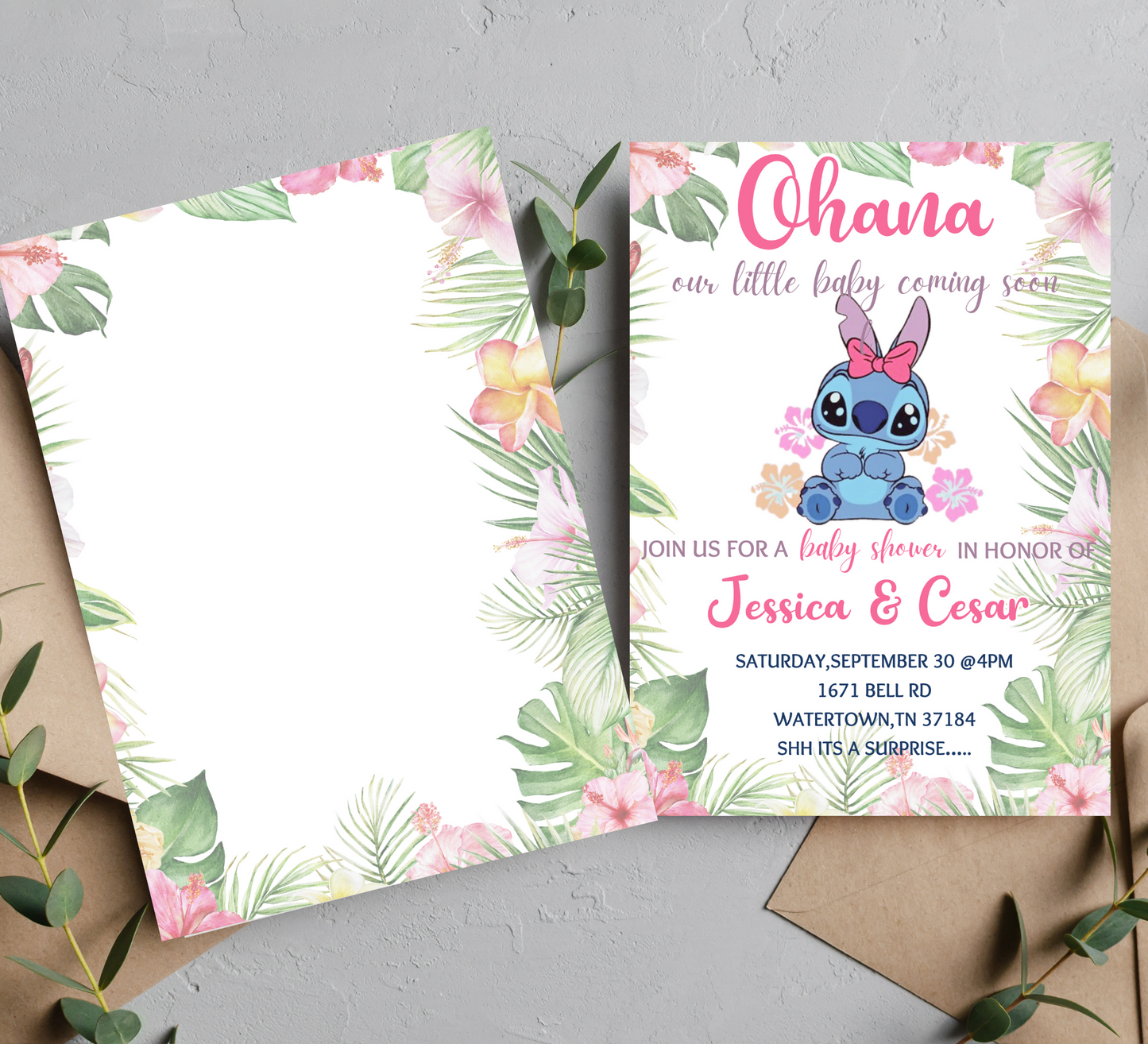 Baby Stitch Baby Shower Invitation | Ohana Tropical Hawaii Theme