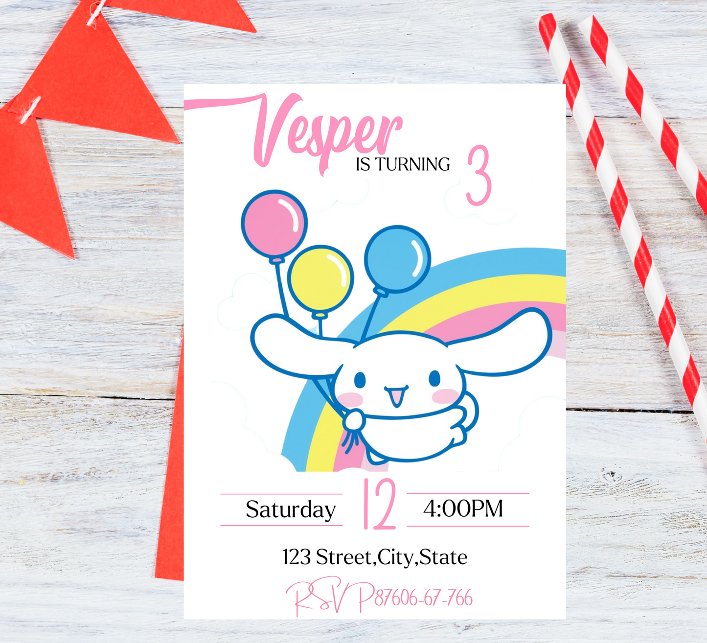 Cinnamoroll Kawaii Birthday Invitation - Adorable Puppy Theme - Digital Download