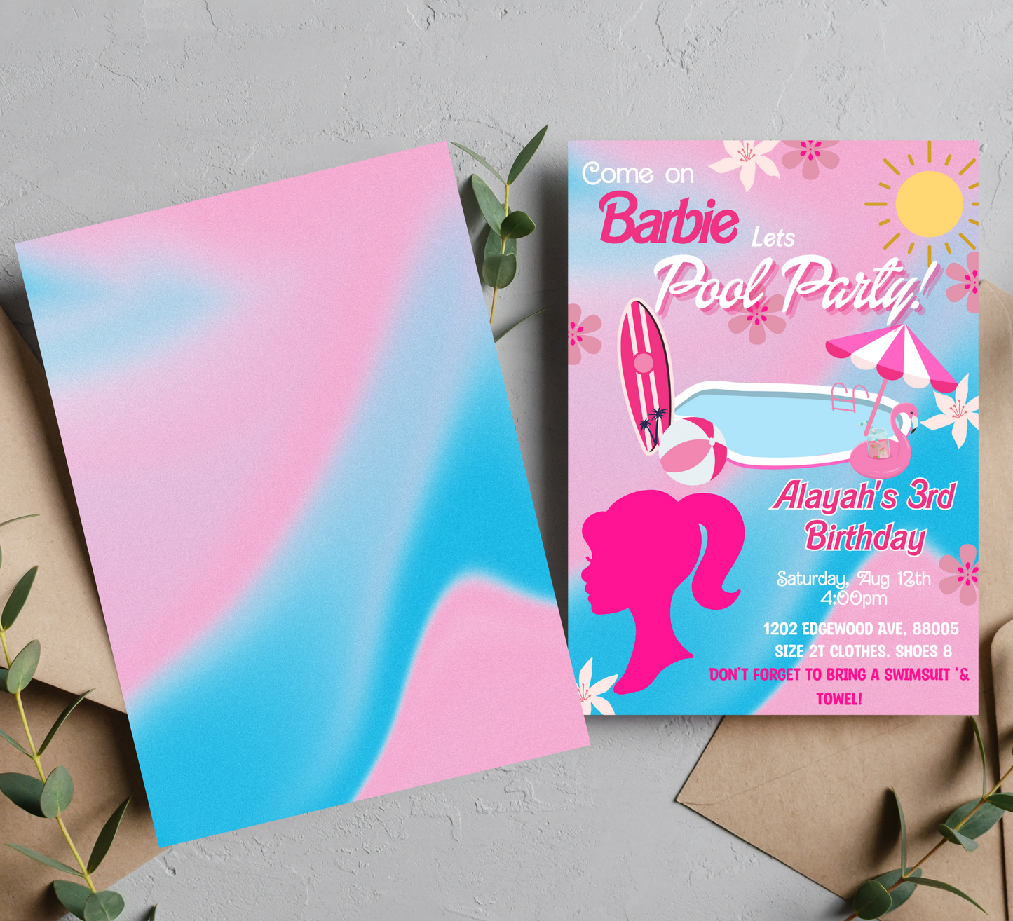 Barbie Pool Birthday Invitation | Pink Doll Party Celebration"