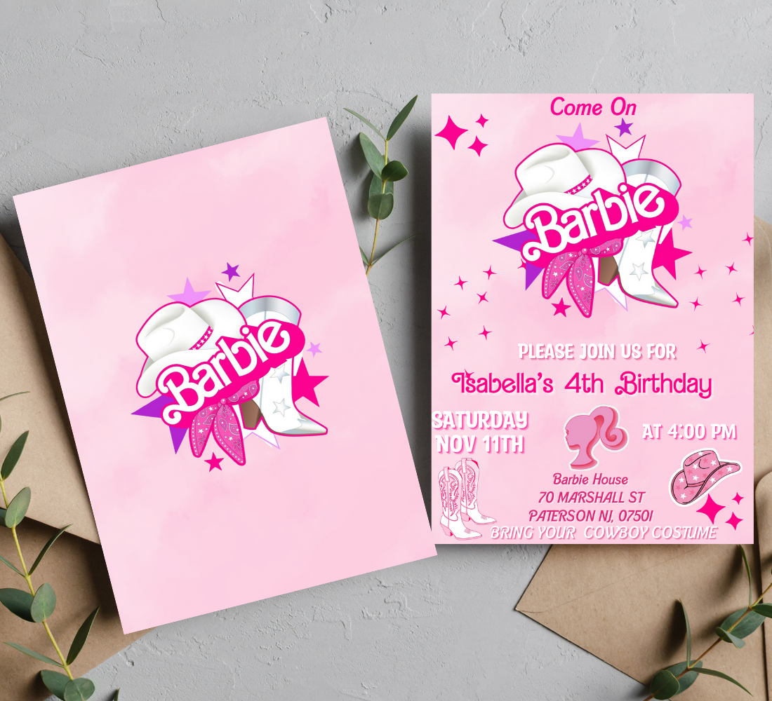 Barbie Cowgirl Birthday Invitation | Pink Western Party Invite | Yeehaw Celebration Theme