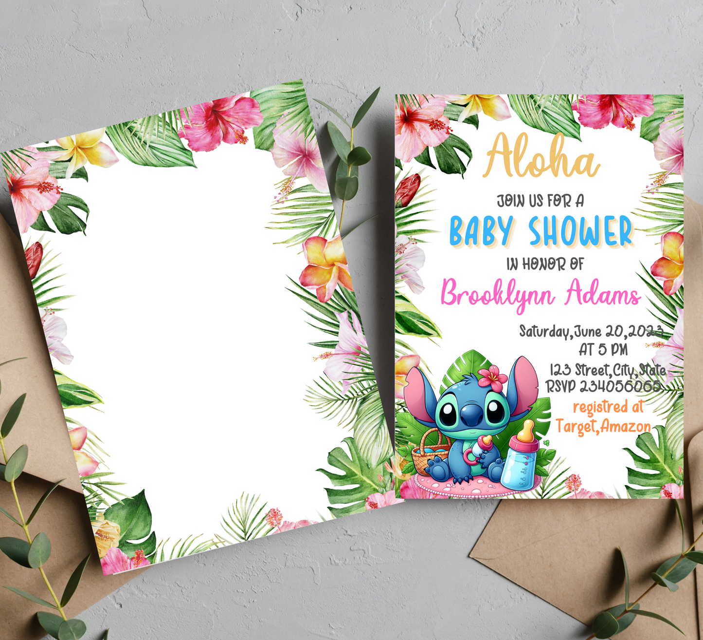 Aloha Tropical Hawaiian Stitch Baby Shower Invitation: Welcome to a Whimsical Hawaiian Celebration!