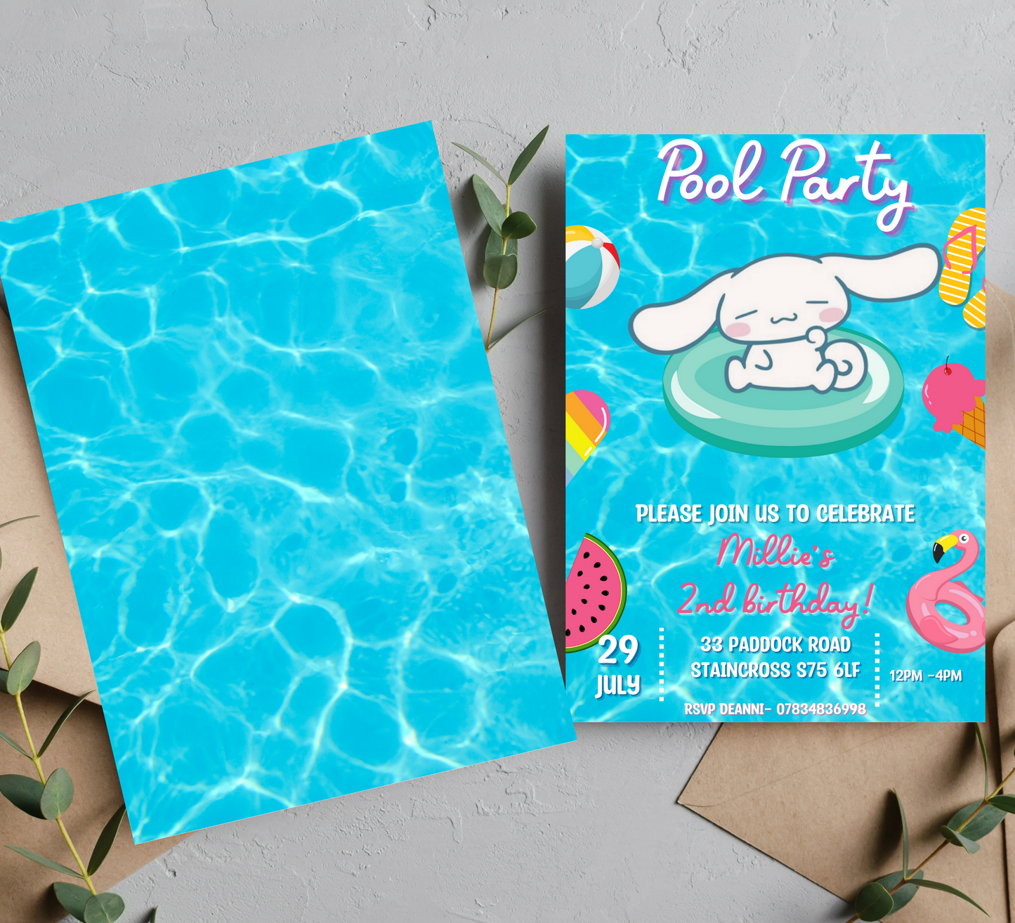 Cinnamoroll Party Invitation for Girls, Hell Kitty and Friends Invite, Canva editable birthday Template, Cinnamon Roll Kuroni Kawaii Party