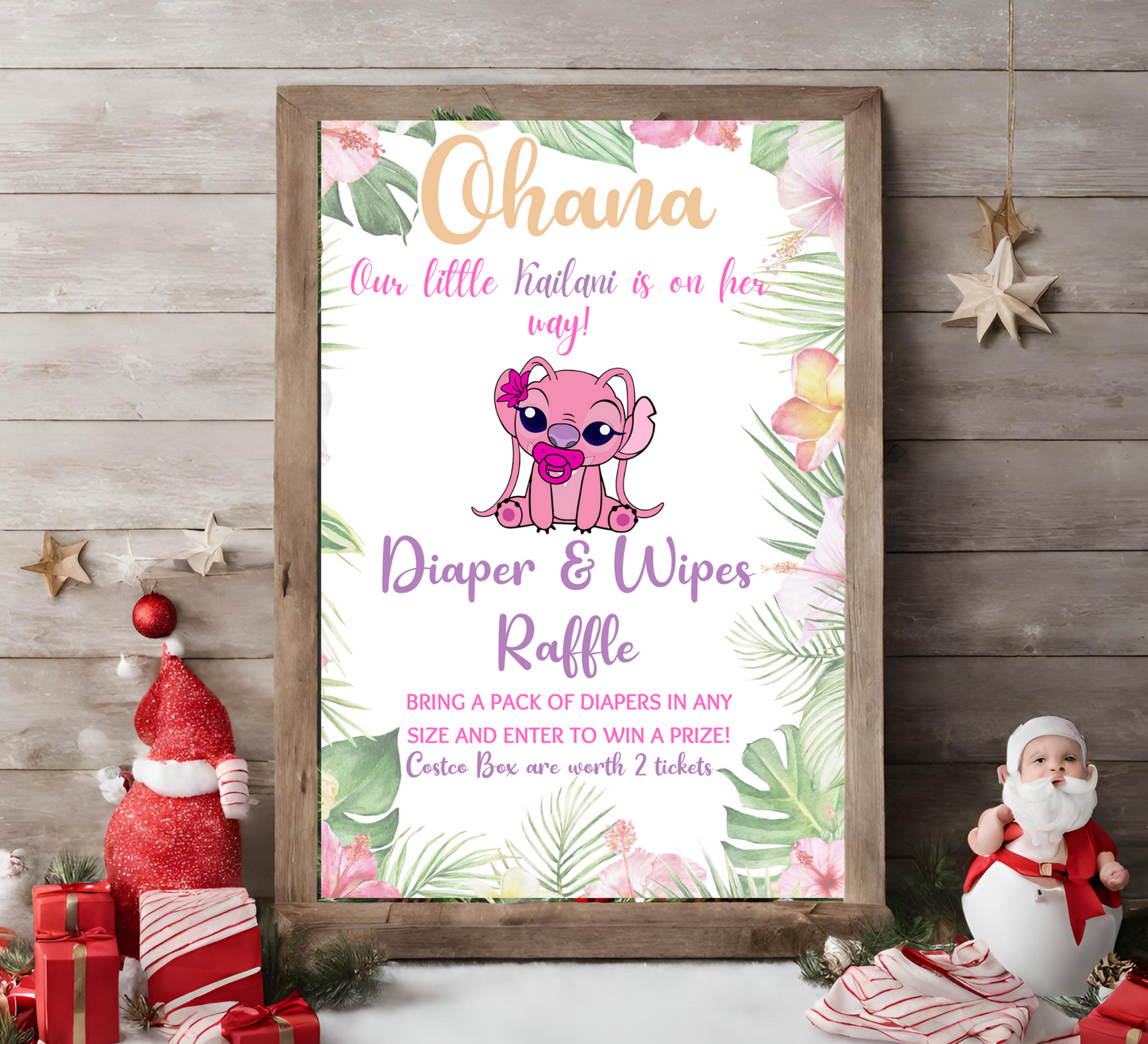 Aloha Ohana Stitch Baby Shower: Hawaiian Tropical Diaper Raffle Sign