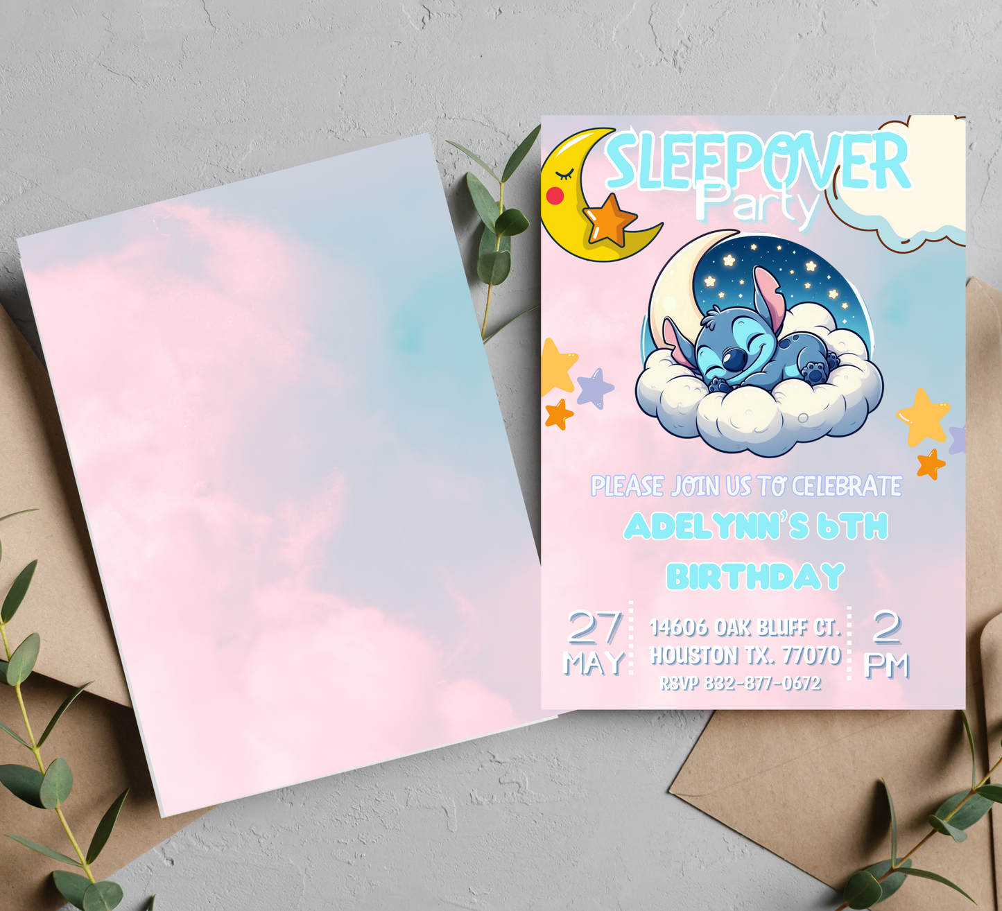 Stitch Sleepover Birthday Invitation | Lilo & Stitch Party Invite | Fun and Vibrant Sleepover Theme