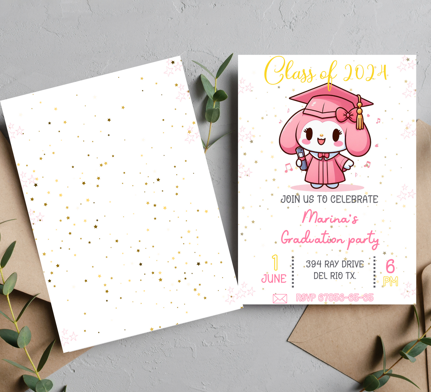 y Melody Graduation Invitation: Kawaii Graduation Party Invite for Your Special Celebration!