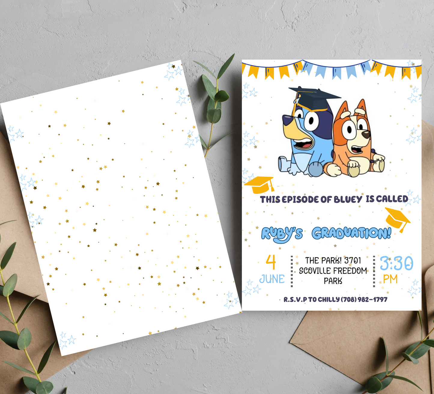 Bluey Bingo Graduation Celebration Invitation: Customize Your Grad Party