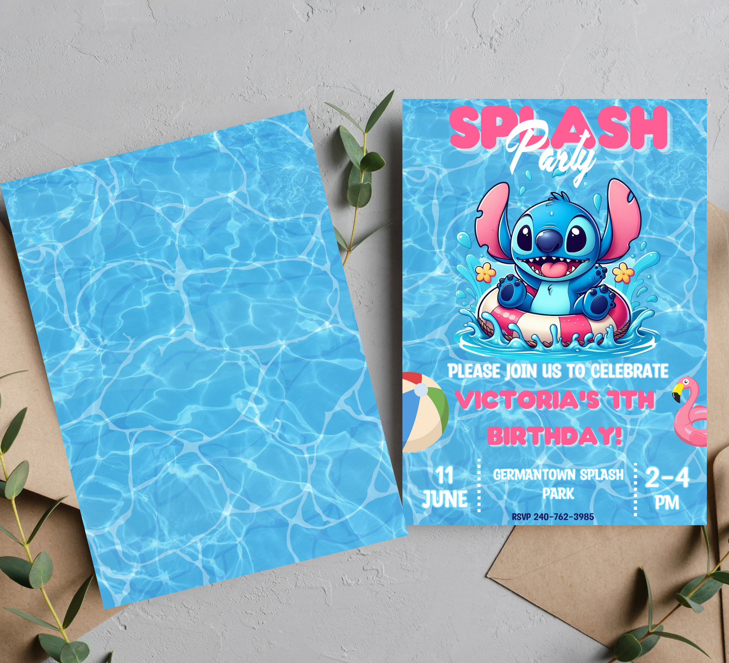 Stitch Pool Splash Birthday Bash Invitation: Tropical Fun for Kids Celebration