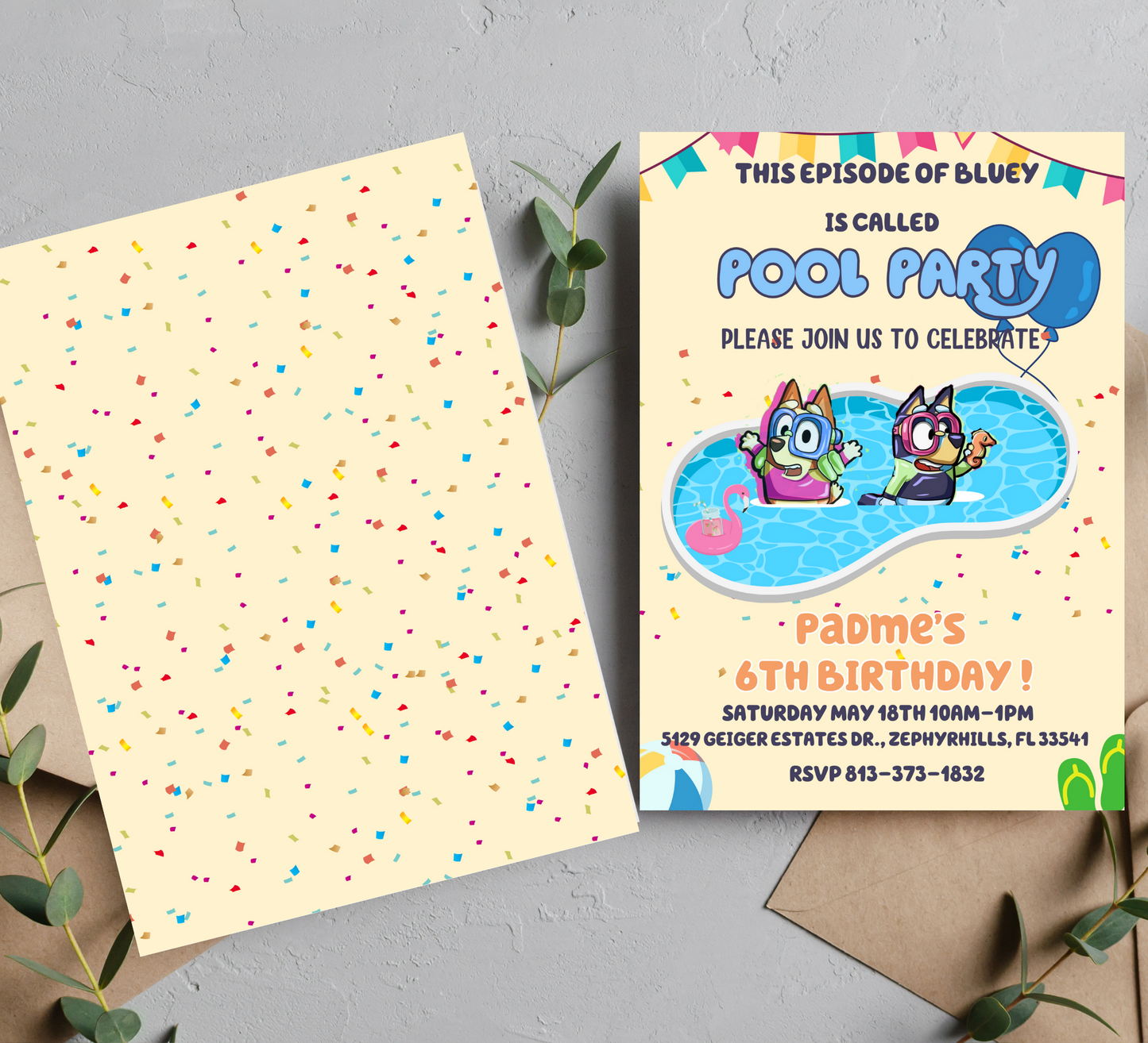 Bluey Bingo Pool Birthday Bash Invitation - Heeler Bluey Pool Party - Digital Printable Invite"