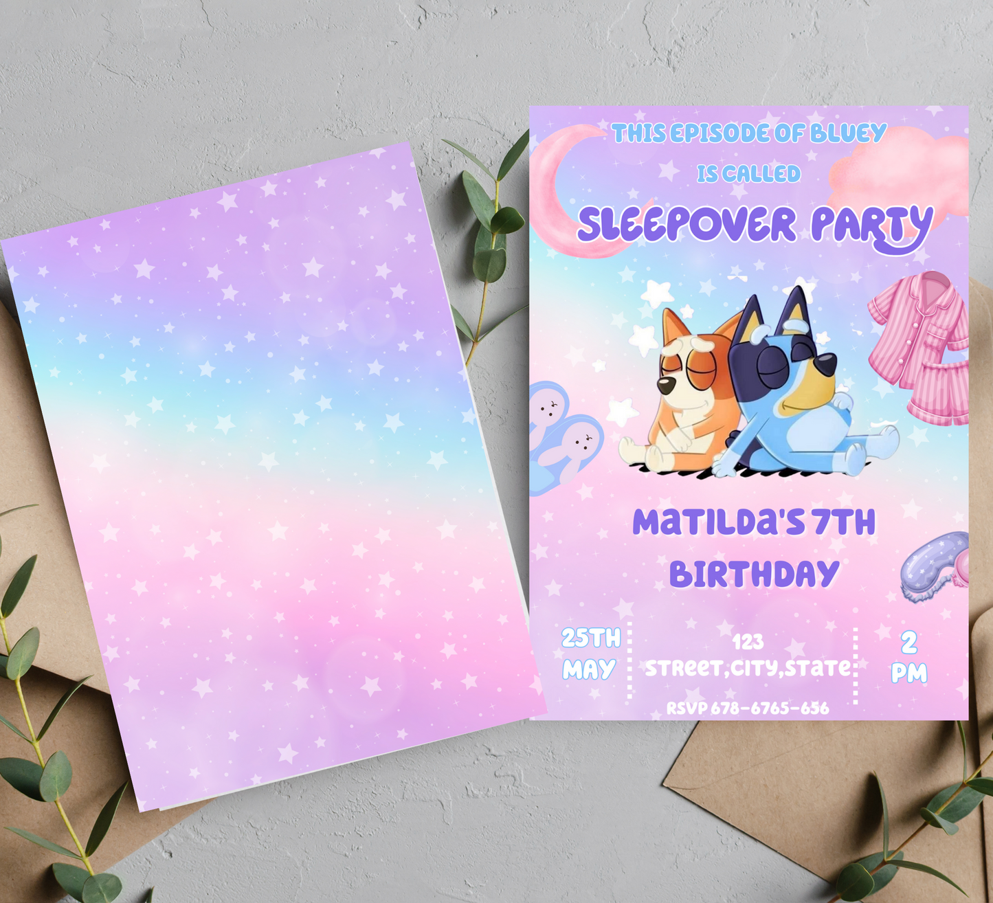 Bluey Sleepover Birthday Invitation: Bingo's Slumber Party Fun | Editable DIY Printable Template