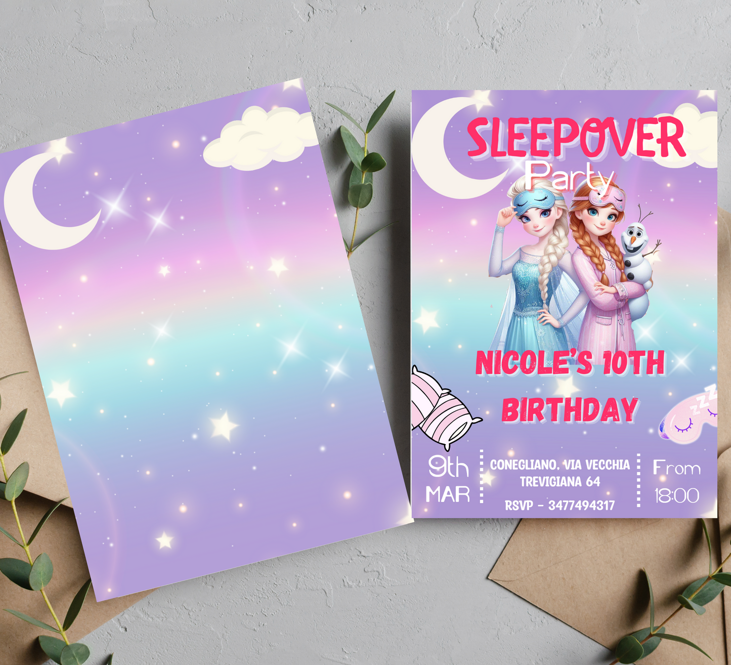 Ana Elsa Frozen Sleepover Birthday Invitation: Magical Slumber Party Adventure with Olaf, Elsa, and Anna!