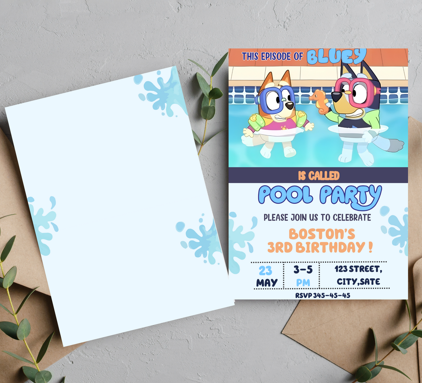 Bluey and Bingo Pool Birthday Invitation - Customizable Pool Party Invite - Kids Birthday Celebration"